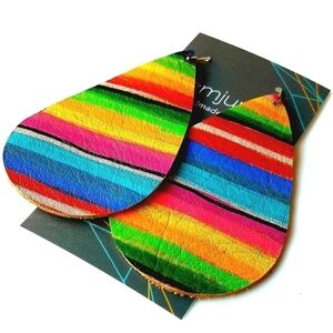 Serape Stripe Earrings Handmade Leather Jewelry NWT Painted Statement Great Gift